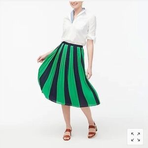J. Crew • Green and Navy Accordion Pleated Skirt